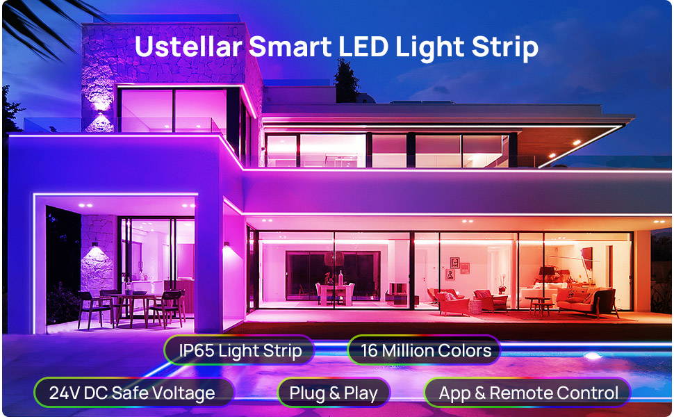 Ustellar Outdoor LED Color Changing RGB Strip Lights